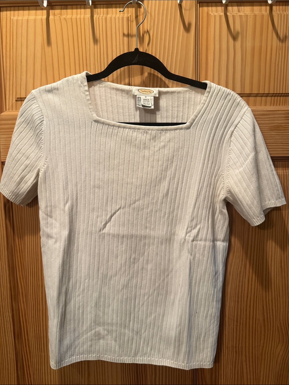 Talbots White Ribbed Square Neck Short Sleeve Top